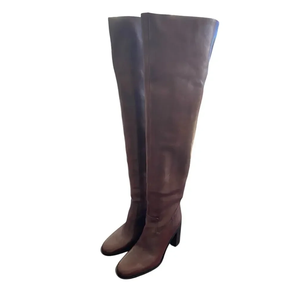 Loeffler Randall Deidre Over The Knee Boots Block Heels Leather Going Out 6B